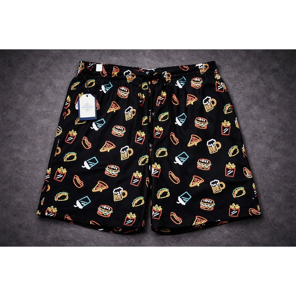 Food Print Swim Trunks Mens M NWT Beer Pizza Burger Fries Novelty Shorts